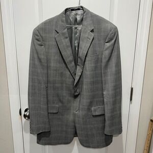 Hart Schaffner Marx Mens Suit Jacket‎ Glen Plaid Grey 44L